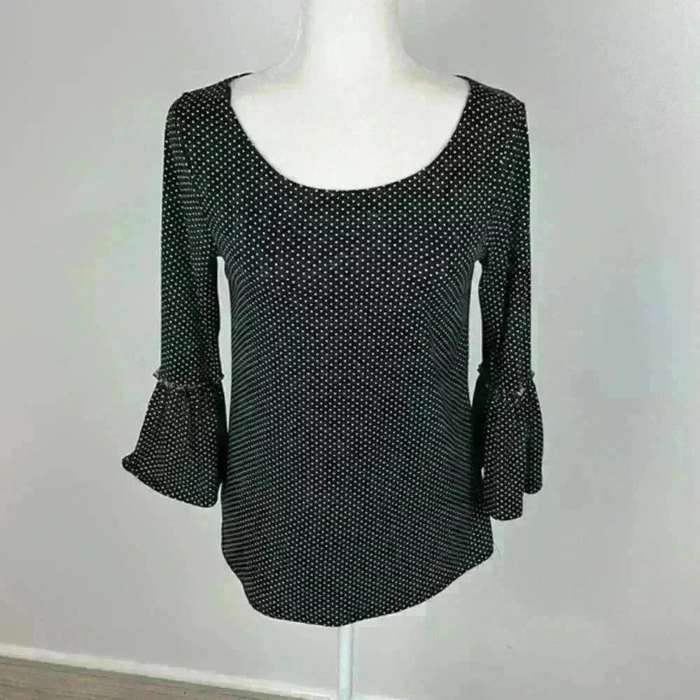 Nine Britton Black & White Polka Dot Blouse Size Small